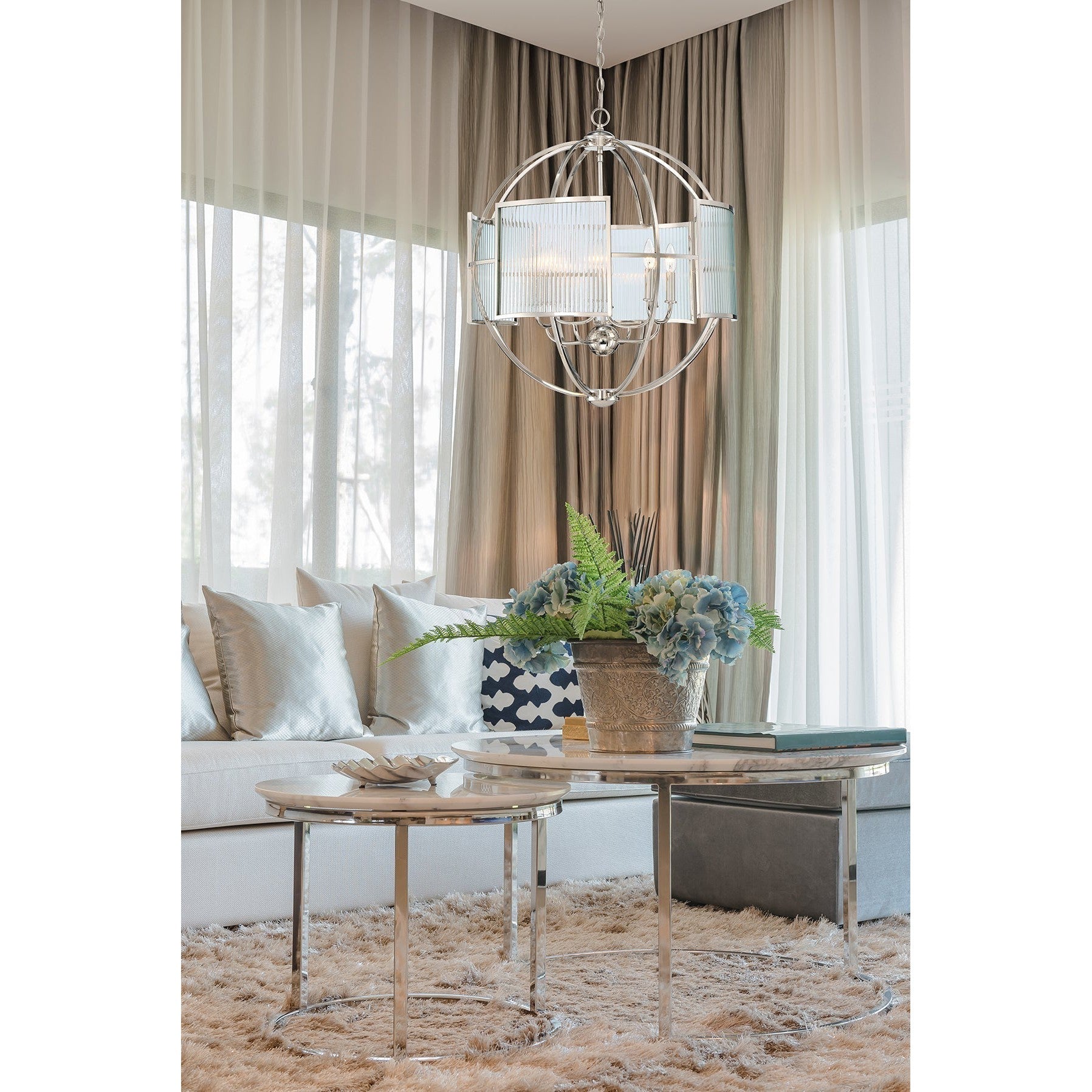 Eurofase Lighting Manilow 26" 8-light Incandescent Polished Nickel Round Chandelier With Clear Ripple Glass Shades
