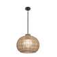 Eurofase Lighting Markis 23" 1-Light Brown Rope Shade Matte Black Pet Weave Pendant Light