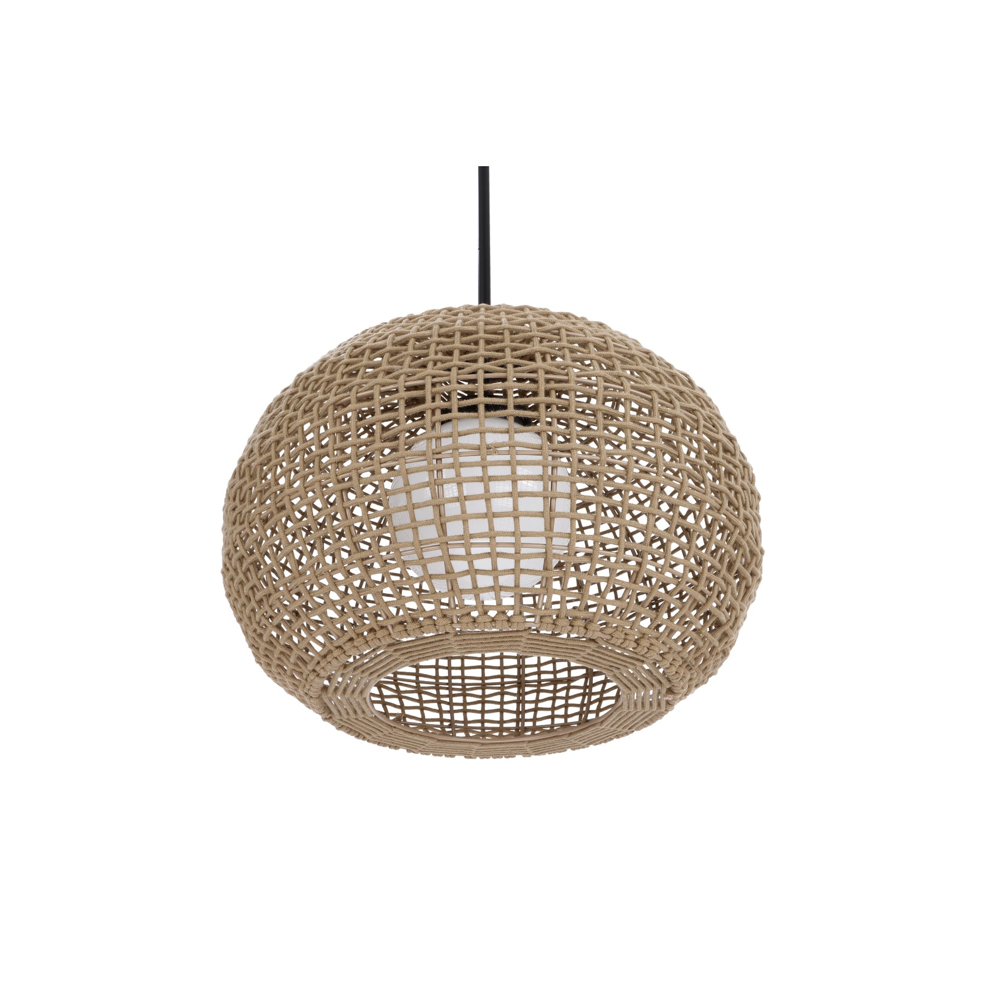 Eurofase Lighting Markis 23" 1-Light Brown Rope Shade Matte Black Pet Weave Pendant Light