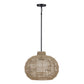Eurofase Lighting Markis 23" 1-Light Brown Rope Shade Matte Black Pet Weave Pendant Light