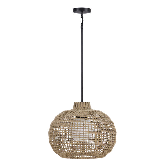 Eurofase Lighting Markis 23" 1-Light Brown Rope Shade Matte Black Pet Weave Pendant Light