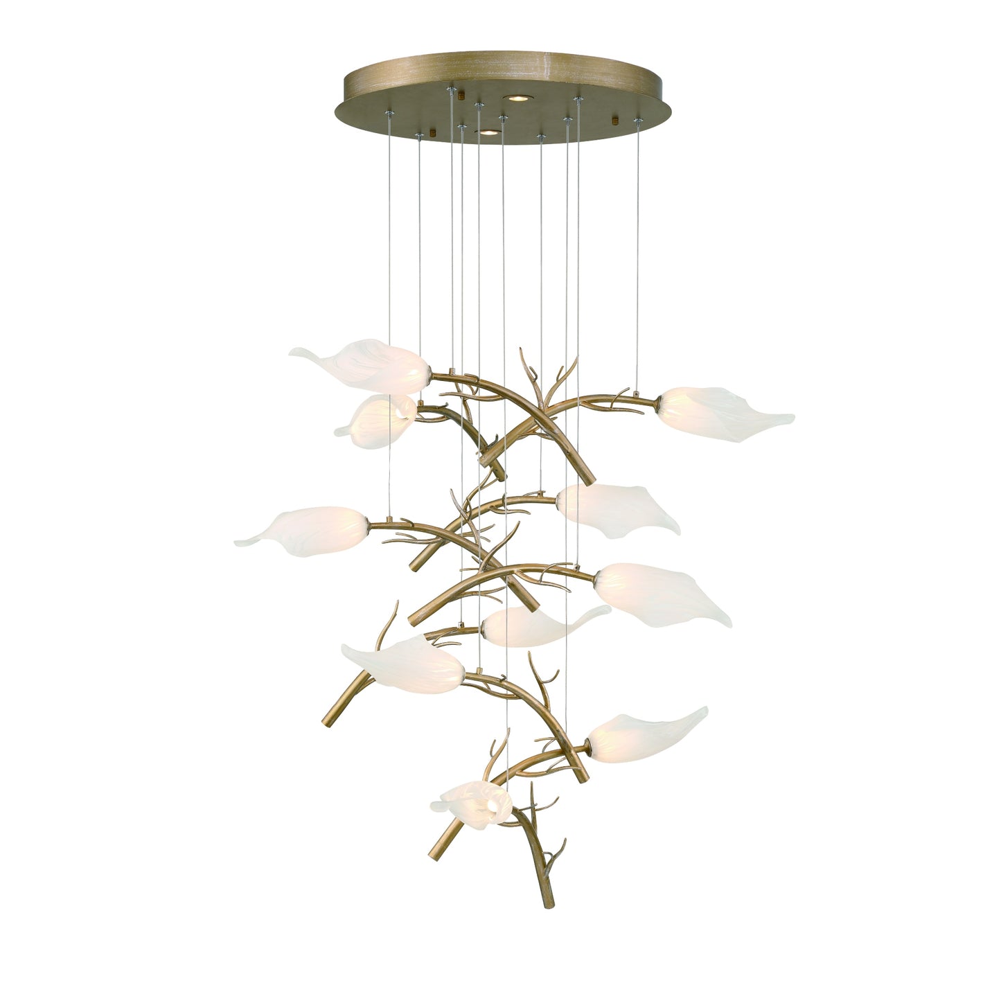 Eurofase Lighting Matera 22" 10-Light Integrated LED White Glass Shade Antique Gold Chandelier