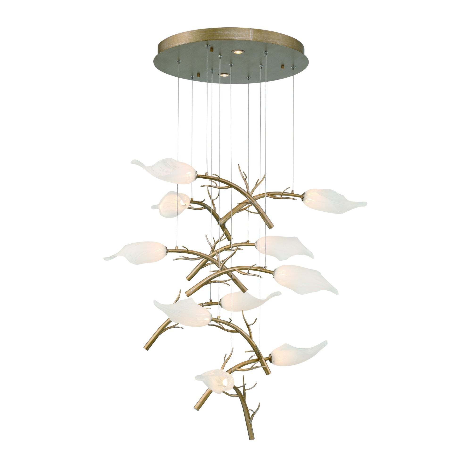 Eurofase Lighting Matera 22" 10-Light Integrated LED White Glass Shade Antique Gold Chandelier