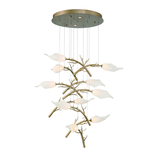 Eurofase Lighting Matera 22" 10-Light Integrated LED White Glass Shade Antique Gold Chandelier