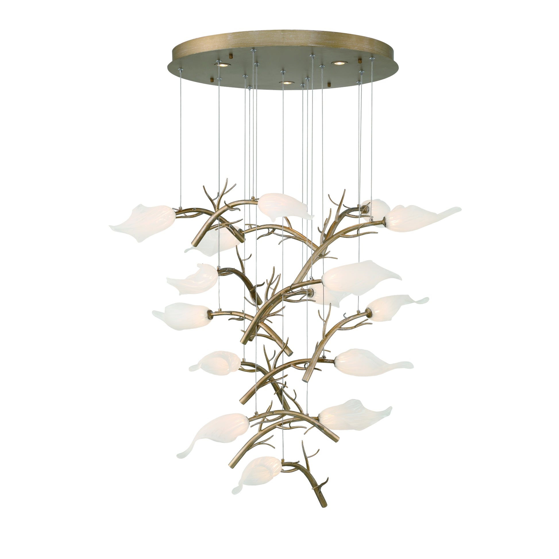 Eurofase Lighting Matera 28" 15-Light Integrated LED White Glass Shade Antique Gold Chandelier