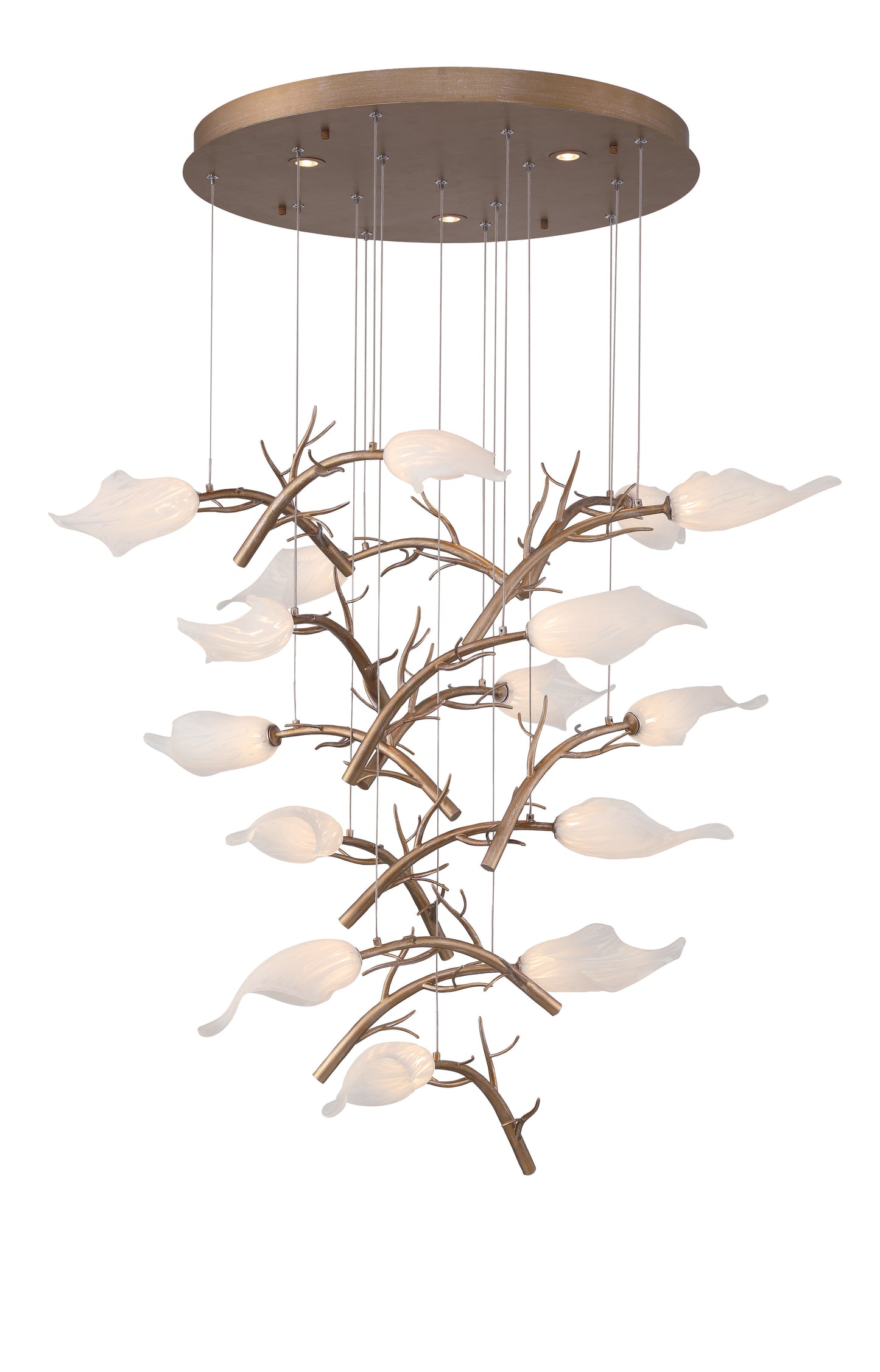 Eurofase Lighting Matera 28" 15-Light Integrated LED White Glass Shade Antique Gold Chandelier