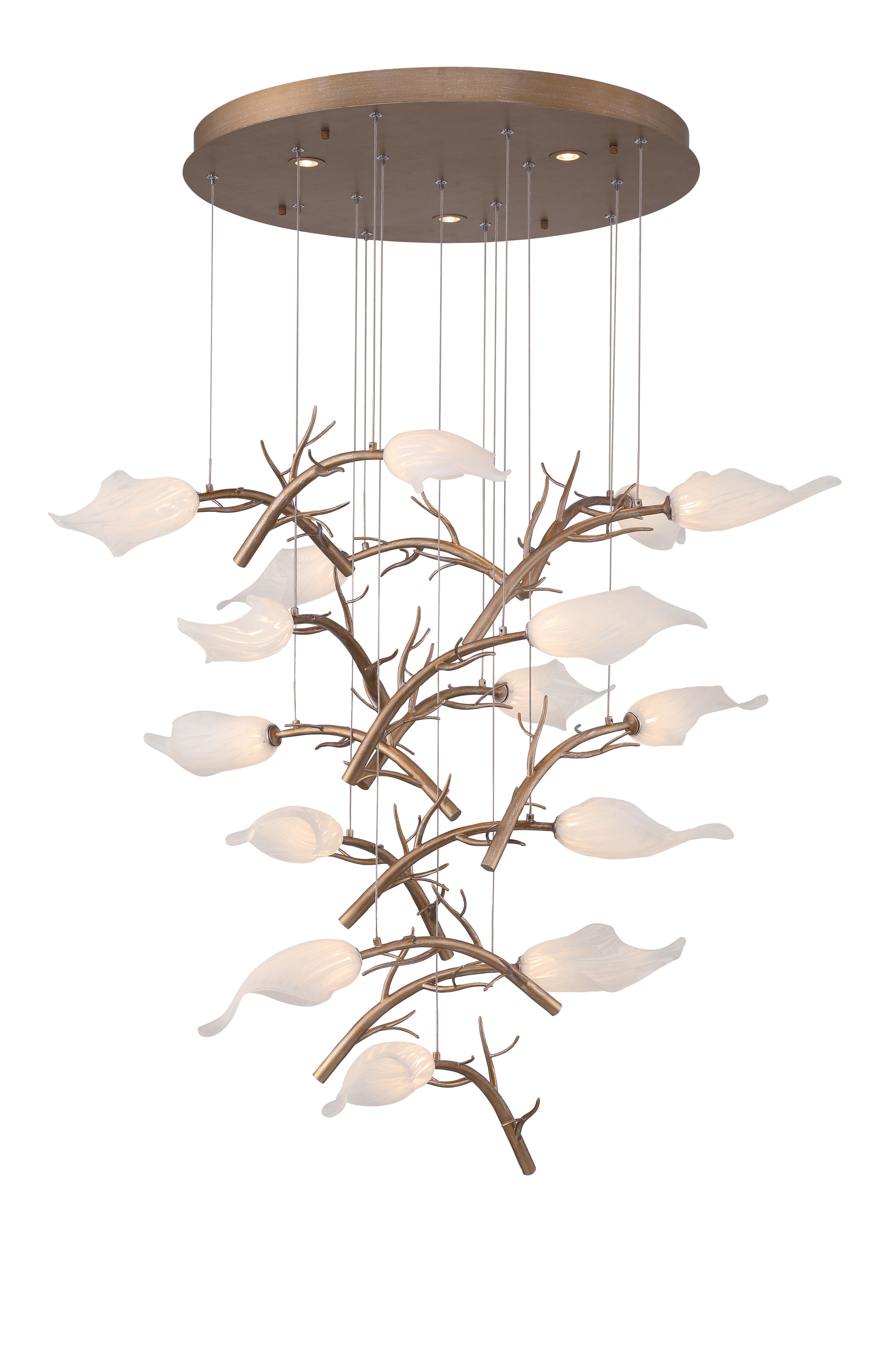 Eurofase Lighting Matera 28" 15-Light Integrated LED White Glass Shade Antique Gold Chandelier