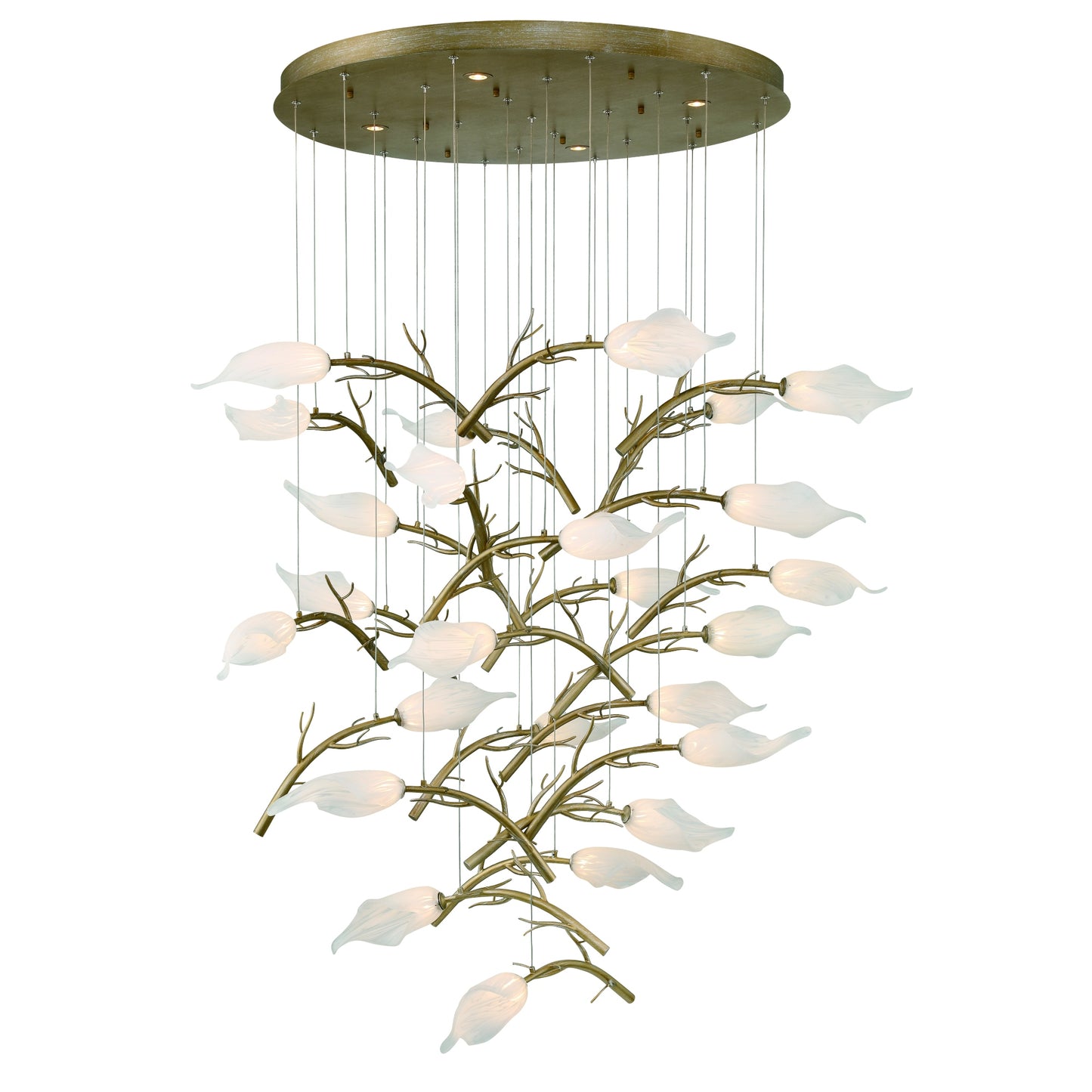 Eurofase Lighting Matera 36" 25-Light Integrated LED White Glass Shade Antique Gold Chandelier