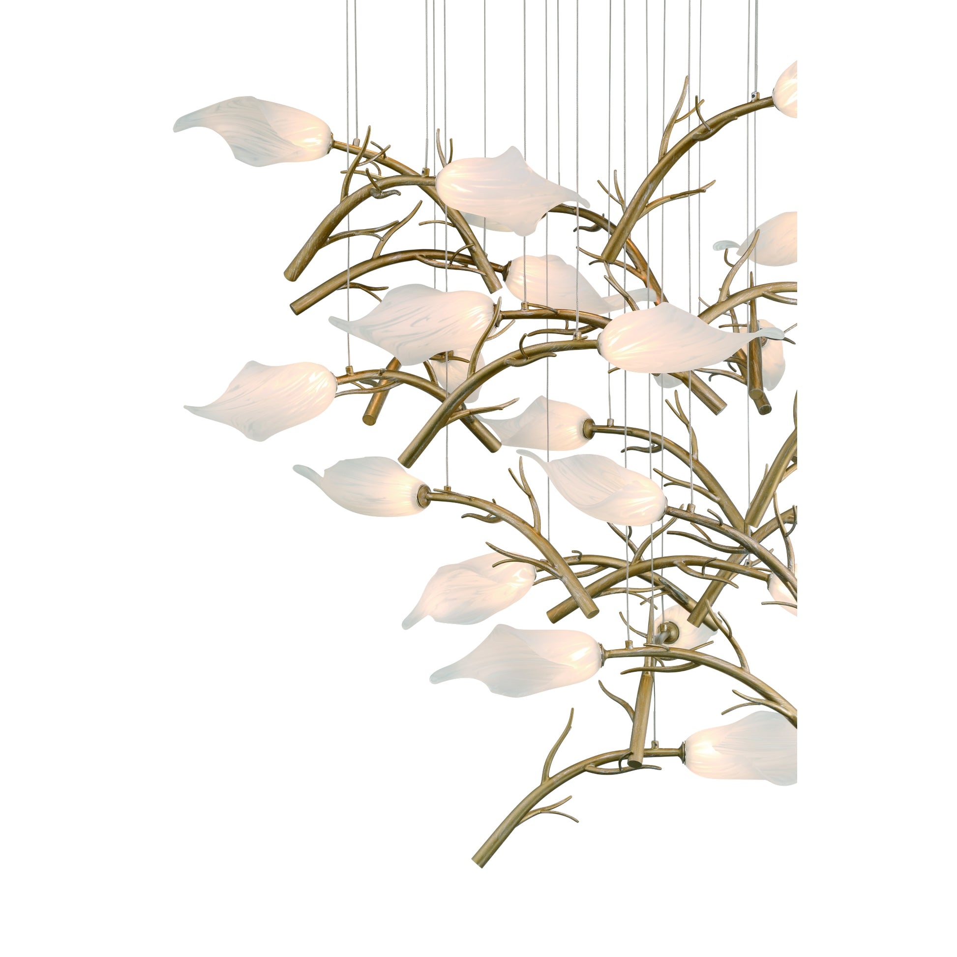 Eurofase Lighting Matera 36" 25-Light Integrated LED White Glass Shade Antique Gold Chandelier