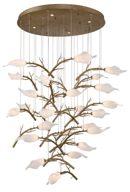 Eurofase Lighting Matera 36" 25-Light Integrated LED White Glass Shade Antique Gold Chandelier