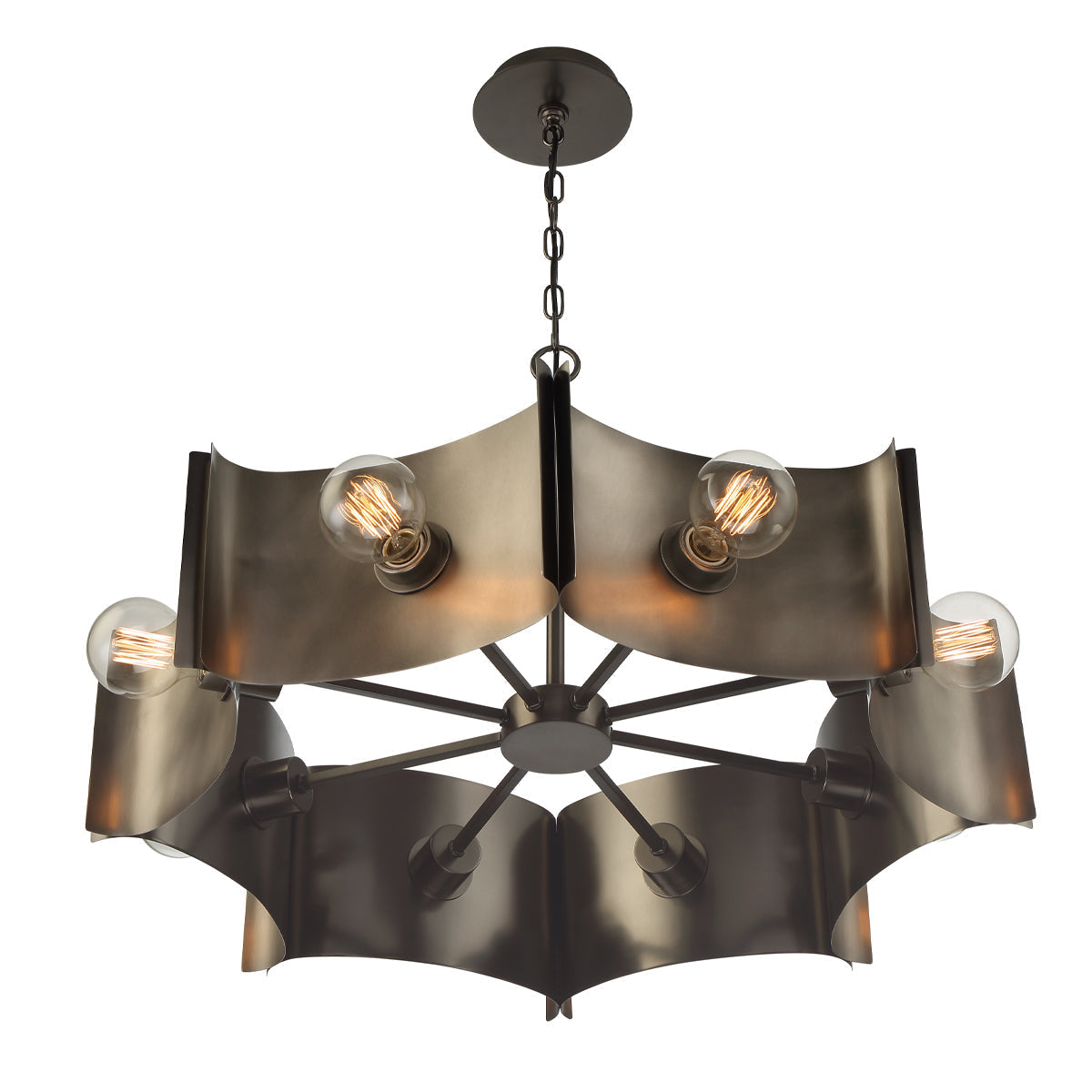 Eurofase Lighting Metallo 30" 8-Light Dimmable Incandescent Bare Bulb Vintage Nickel Chandelier