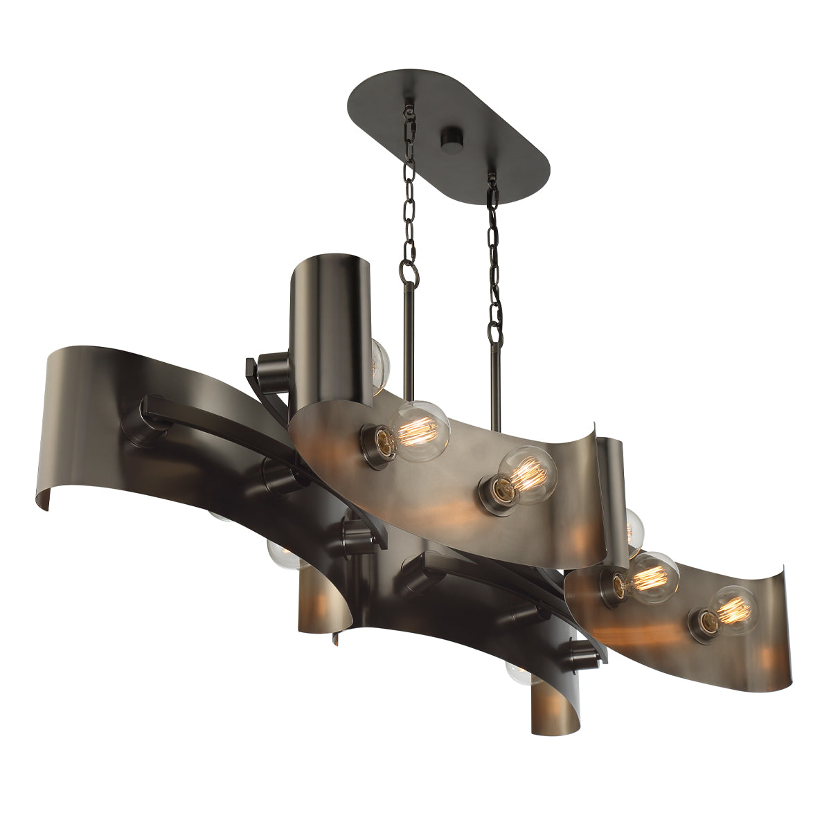 Eurofase Lighting Metallo 48" 12-Light Dimmable Incandescent Bare Bulb Vintage Nickel Linear Chandelier