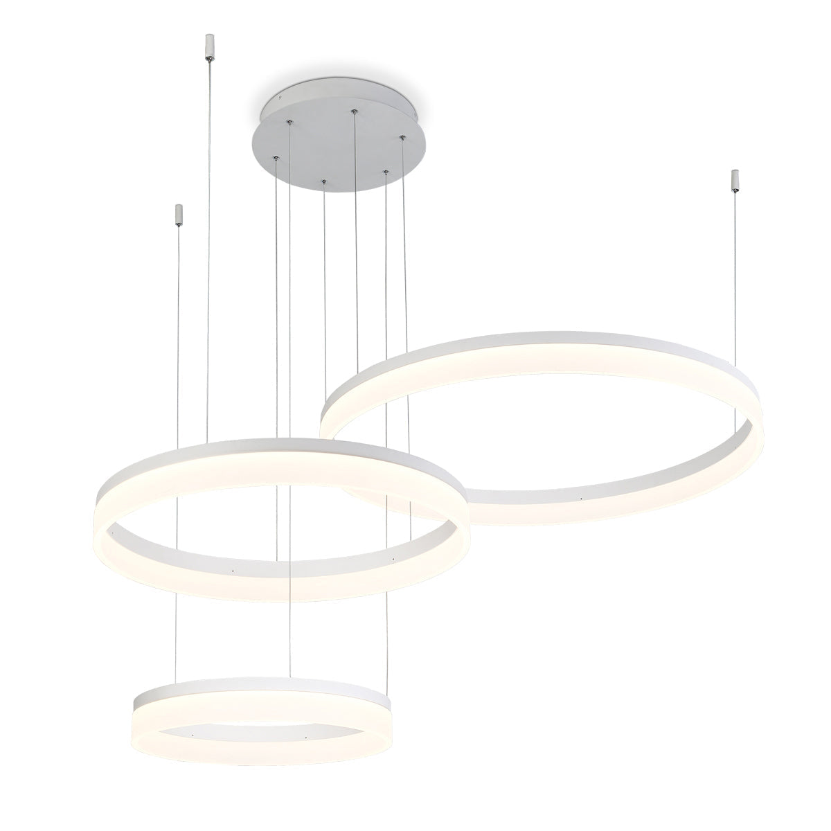 Eurofase Lighting Minuta 48" 3-Tier Round Dimmable Integrated LED Aluminum Sand White Chandelier With Frosted Acrylic Shades