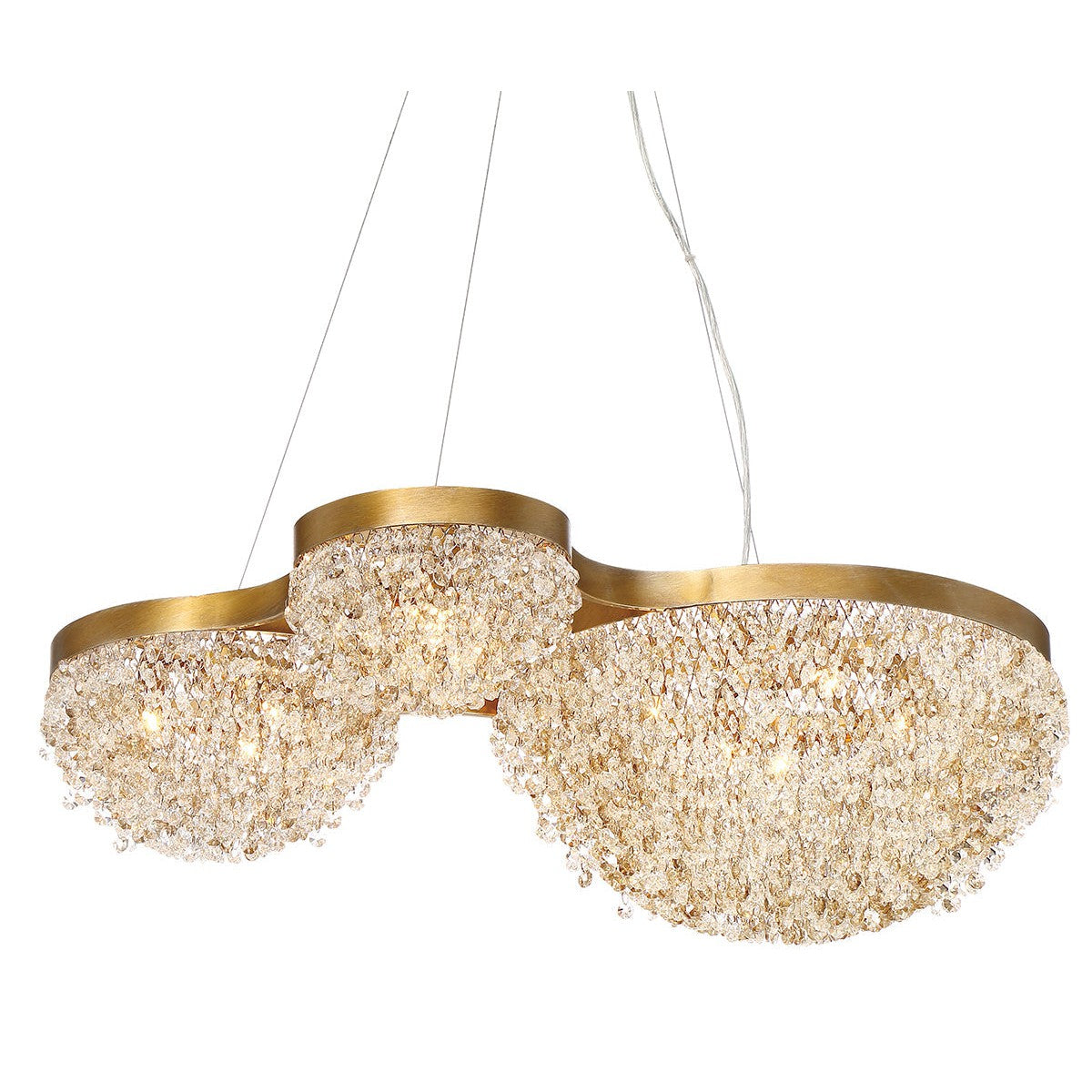 Eurofase Lighting Mondo 31" 10-Light Antique Gold Dimmable Halogen Oval Metal Chandelier With Clear Glass Orb Accents