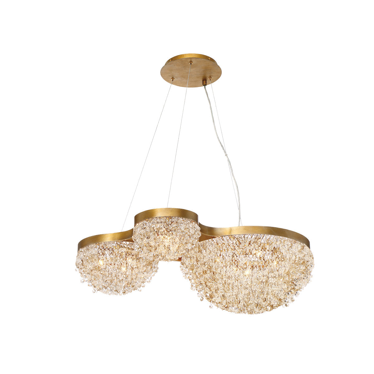Eurofase Lighting Mondo 31" 10-Light Antique Gold Dimmable Halogen Oval Metal Chandelier With Clear Glass Orb Accents