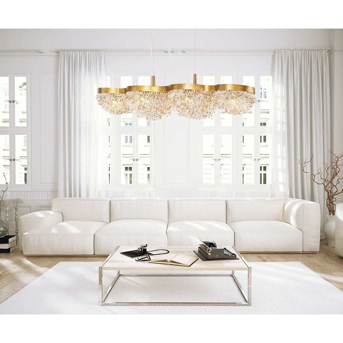 Eurofase Lighting Mondo 41" 10-Light Antique Gold Dimmable Halogen Linear Metal Chandelier With Clear Glass Orb Accents