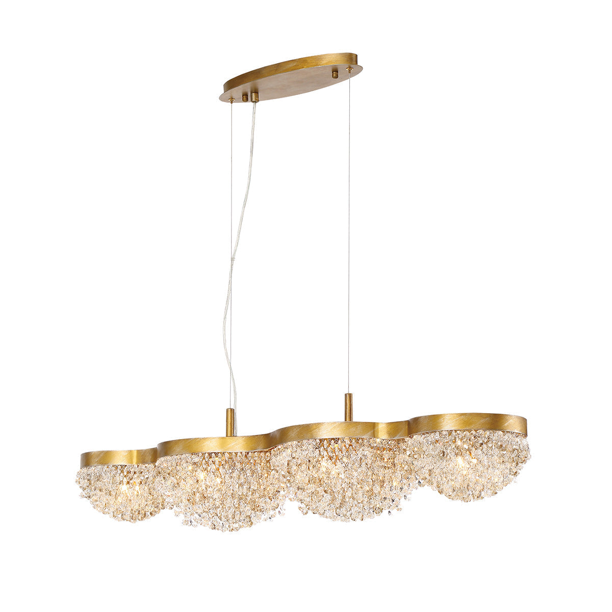 Eurofase Lighting Mondo 41" 10-Light Antique Gold Dimmable Halogen Linear Metal Chandelier With Clear Glass Orb Accents