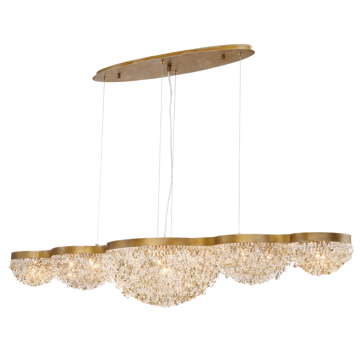 Eurofase Lighting Mondo 59" 15-Light Antique Gold Dimmable Halogen Linear Metal Chandelier With Clear Glass Orb Accents