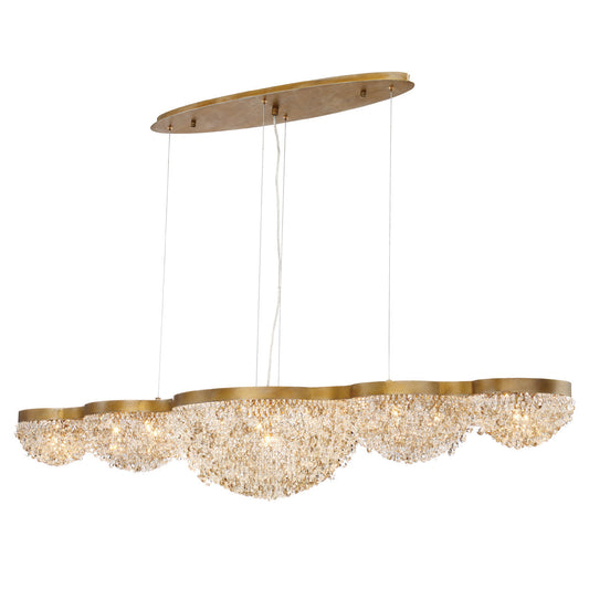 Eurofase Lighting Mondo 59" 15-Light Antique Gold Dimmable Halogen Linear Metal Chandelier With Clear Glass Orb Accents