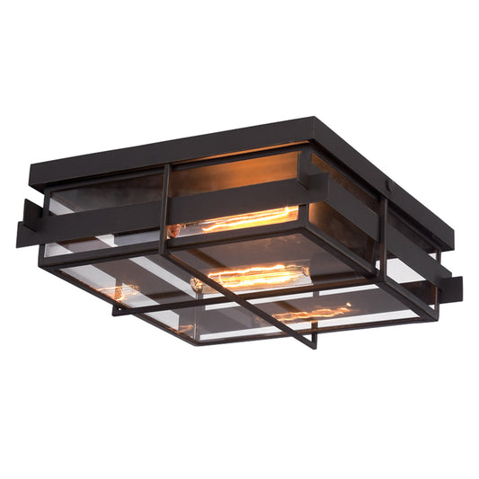 Eurofase Lighting Muller 14" 2-Light Dimmable Incandescent Bronze Flush Mount With Clear Glass Shades