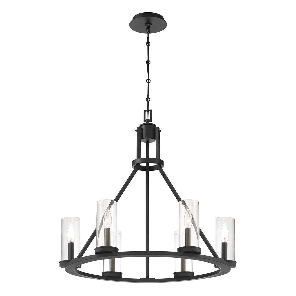 Eurofase Lighting Nerito 26" 6-Light Dimmable Candelabra Matte Black Round Chandelier With Clear Glass Shades