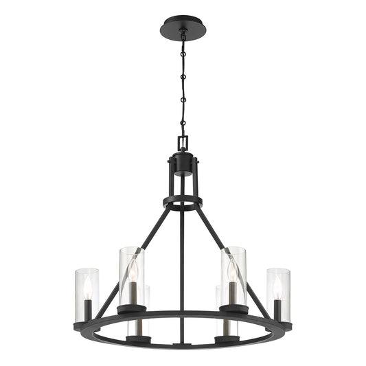Eurofase Lighting Nerito 26" 6-Light Dimmable Candelabra Matte Black Round Chandelier With Clear Glass Shades