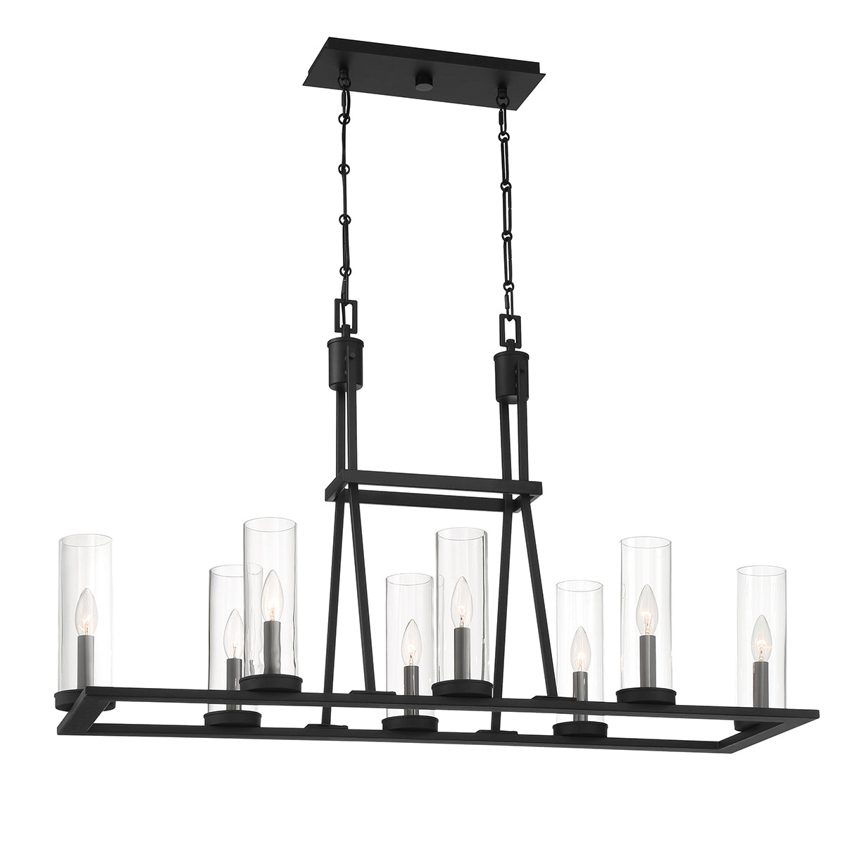 Eurofase Lighting Nerito 42" 8-Light Dimmable Candelabra Matte Black Chandelier With Clear Glass Shades