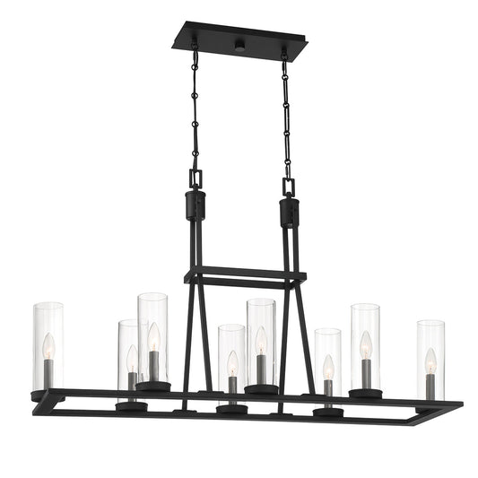 Eurofase Lighting Nerito 42" 8-Light Dimmable Candelabra Matte Black Chandelier With Clear Glass Shades