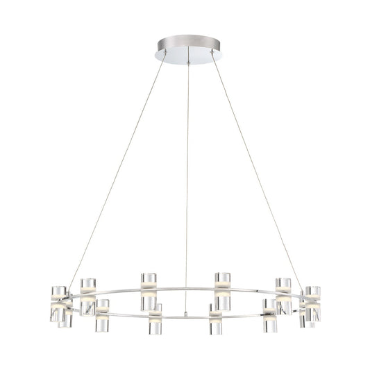 Eurofase Lighting Netto 33" 12-Light Round Dimmable Integrated LED Chrome Metal Chandelier With Clear Acrylic Shades