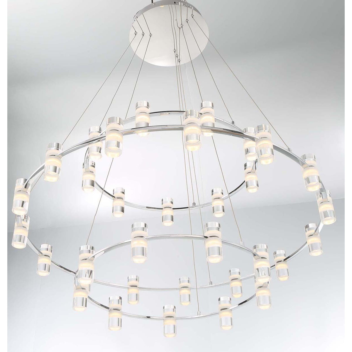 Eurofase Lighting Netto 41" 3-Tier Round Dimmable Integrated LED Chrome Metal Chandelier With Clear Acrylic Shades