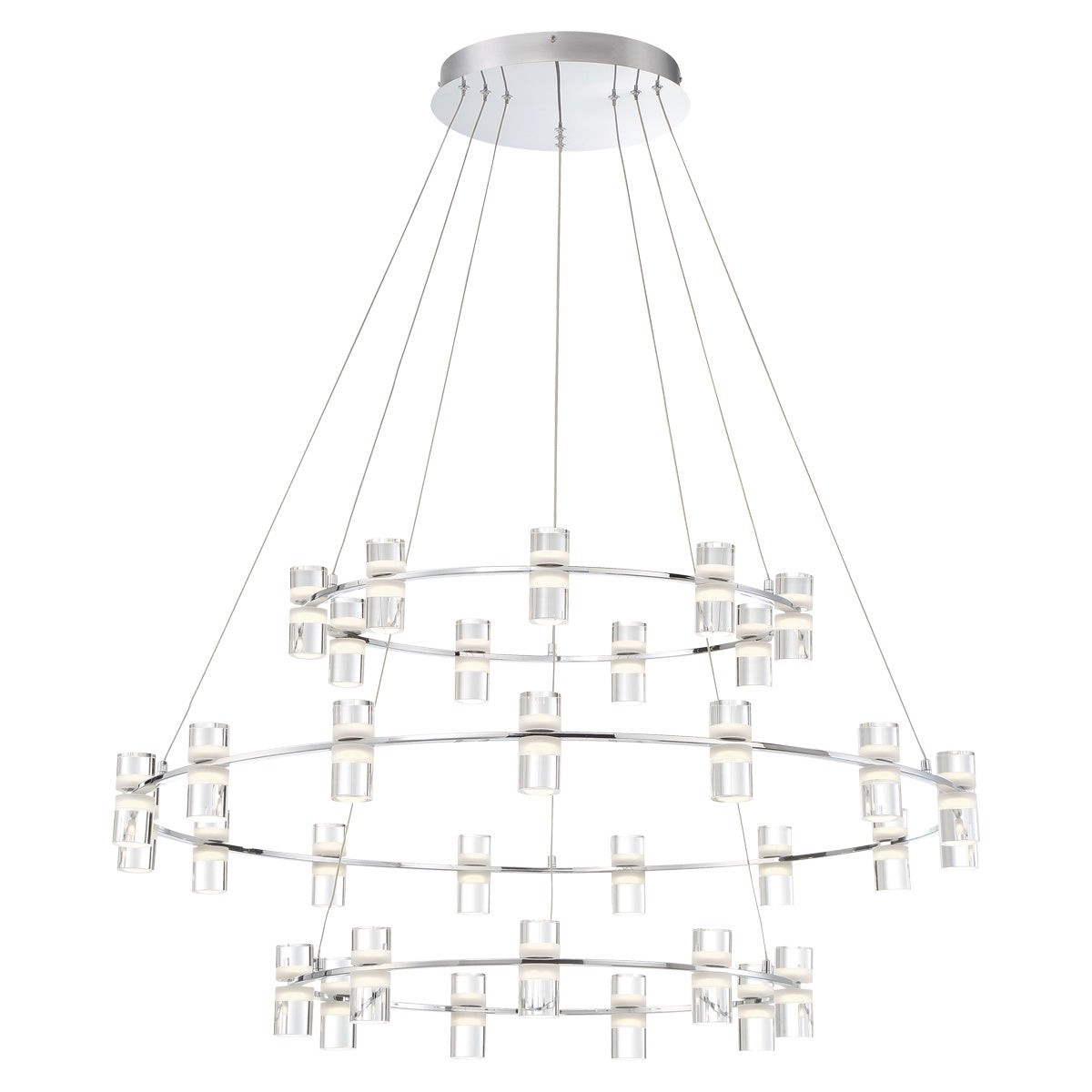 Eurofase Lighting Netto 41" 3-Tier Round Dimmable Integrated LED Chrome Metal Chandelier With Clear Acrylic Shades