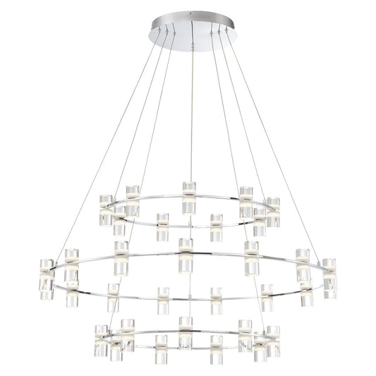 Eurofase Lighting Netto 41" 3-Tier Round Dimmable Integrated LED Chrome Metal Chandelier With Clear Acrylic Shades