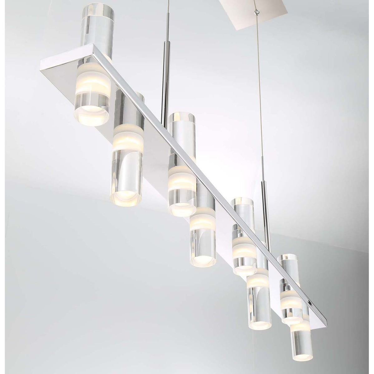 Eurofase Lighting Netto 42" 8-Light Linear Dimmable Integrated LED Chrome Metal Chandelier With Clear Acrylic Shades