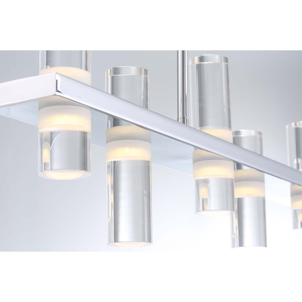Eurofase Lighting Netto 42" 8-Light Linear Dimmable Integrated LED Chrome Metal Chandelier With Clear Acrylic Shades