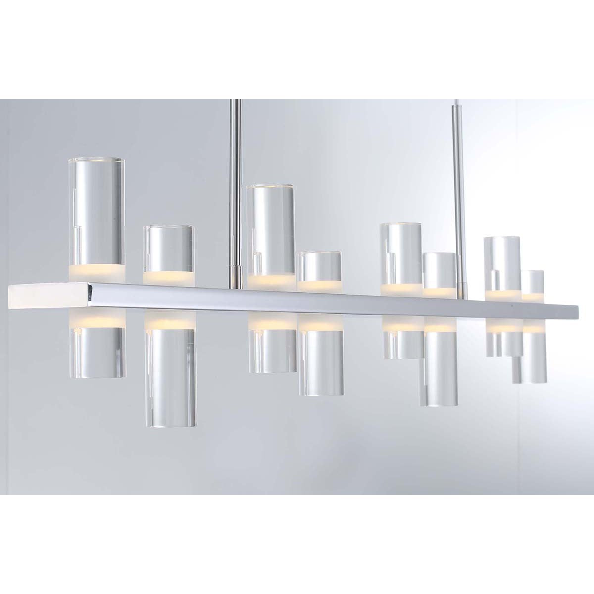 Eurofase Lighting Netto 42" 8-Light Linear Dimmable Integrated LED Chrome Metal Chandelier With Clear Acrylic Shades