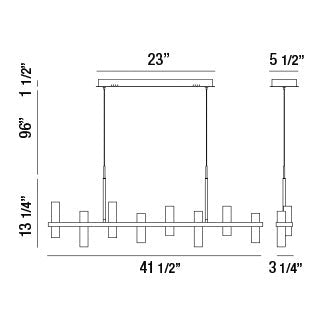 Eurofase Lighting Netto 42" 8-Light Linear Dimmable Integrated LED Chrome Metal Chandelier With Clear Acrylic Shades