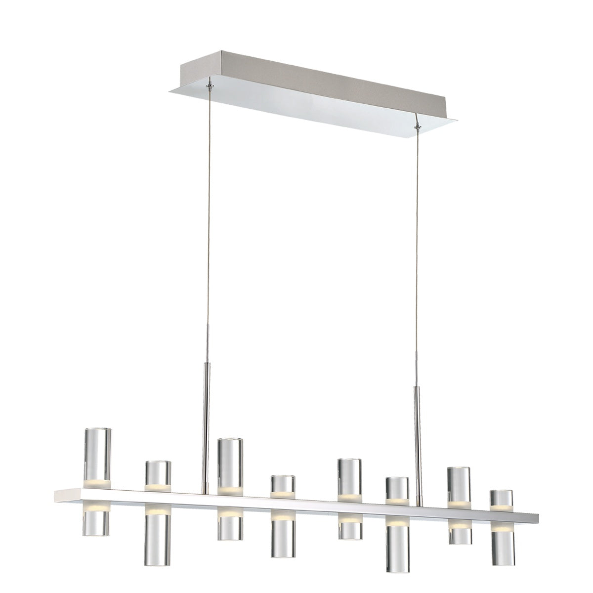 Eurofase Lighting Netto 42" 8-Light Linear Dimmable Integrated LED Chrome Metal Chandelier With Clear Acrylic Shades