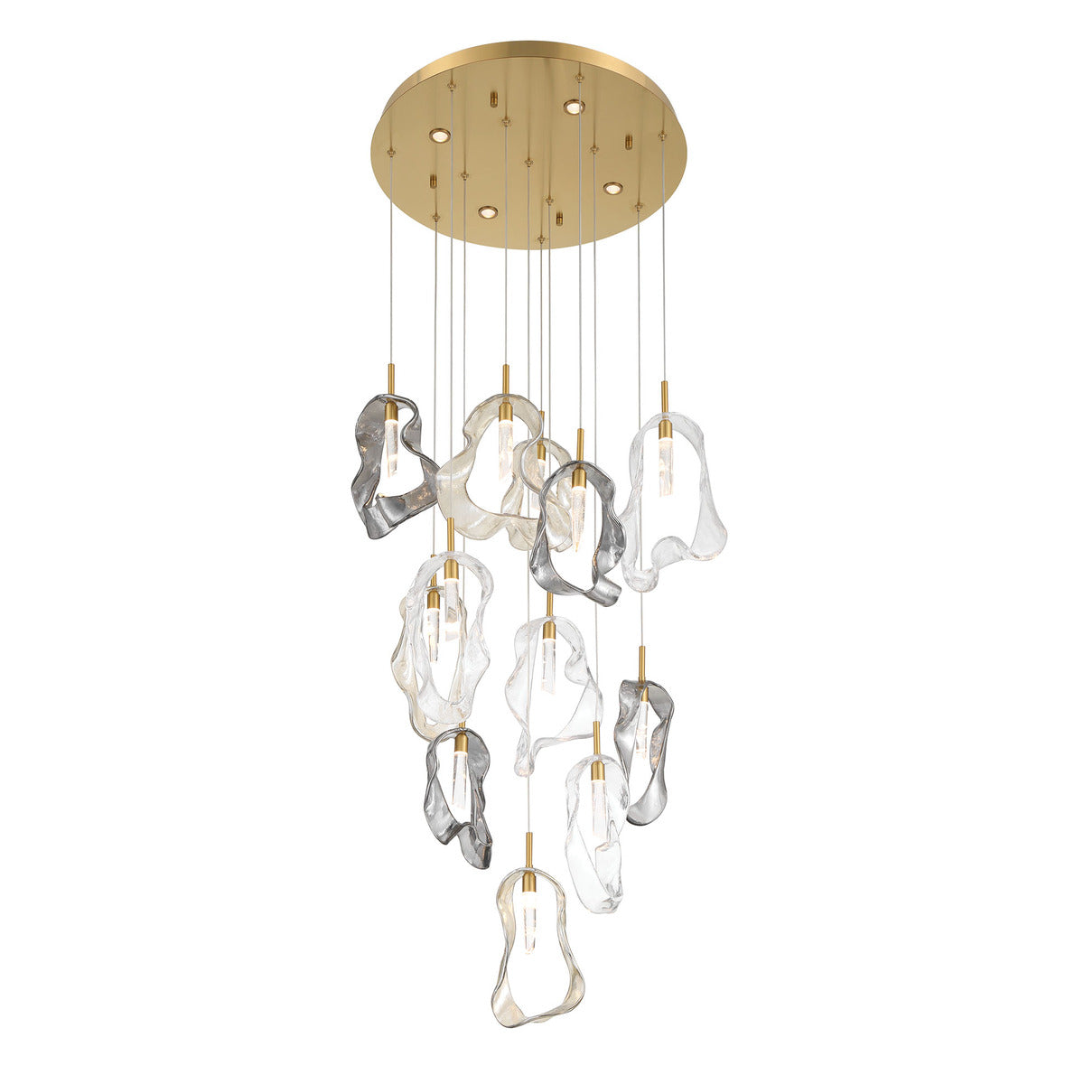 Eurofase Lighting Norah 24" 12-Light Integrated LED Glass Shade Gold Steel Multi-Drop Chandelier