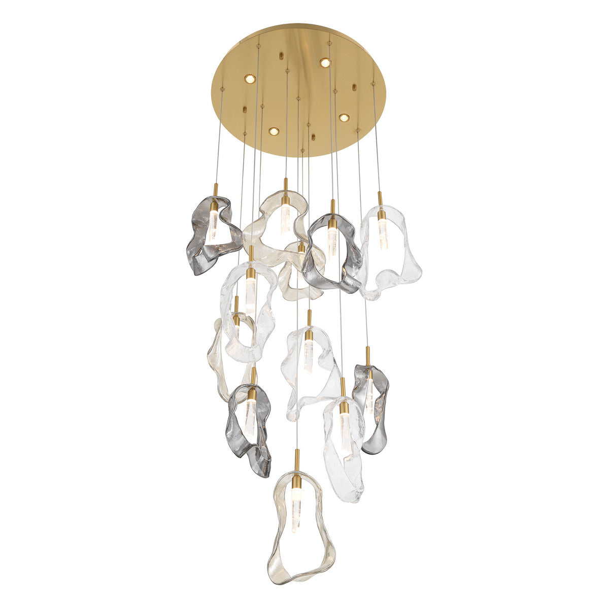 Eurofase Lighting Norah 24" 12-Light Integrated LED Glass Shade Gold Steel Multi-Drop Chandelier