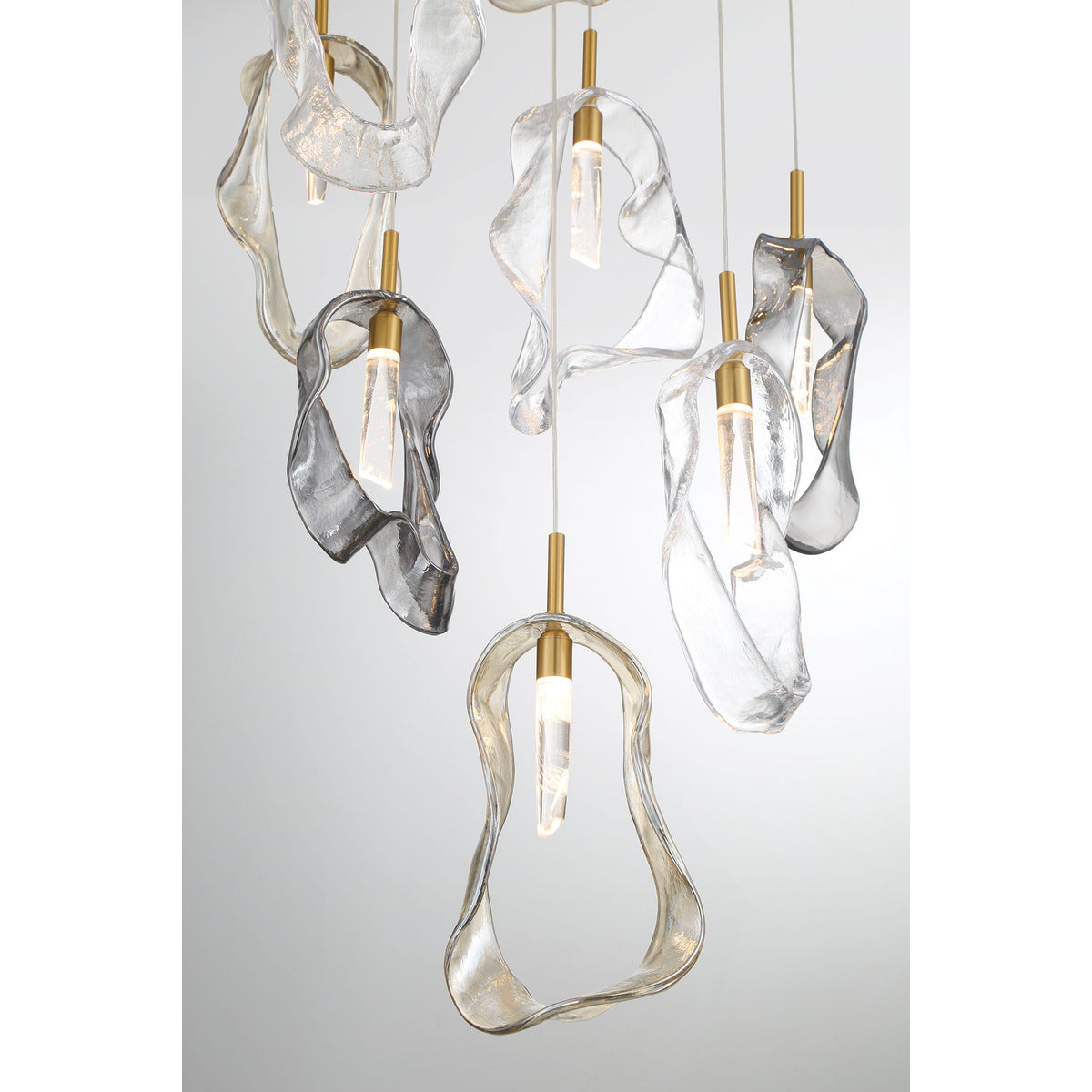 Eurofase Lighting Norah 24" 12-Light Integrated LED Glass Shade Gold Steel Multi-Drop Chandelier