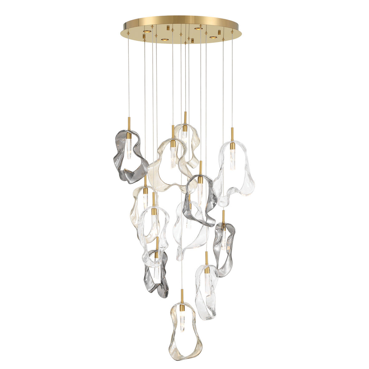 Eurofase Lighting Norah 24" 12-Light Integrated LED Glass Shade Gold Steel Multi-Drop Chandelier