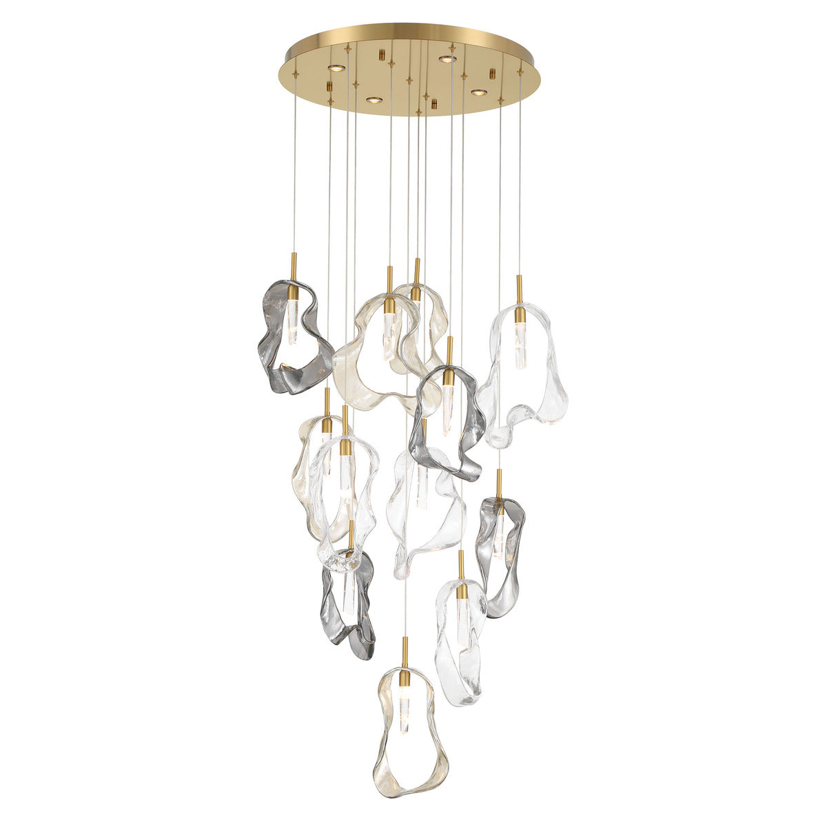 Eurofase Lighting Norah 24" 12-Light Integrated LED Glass Shade Gold Steel Multi-Drop Chandelier