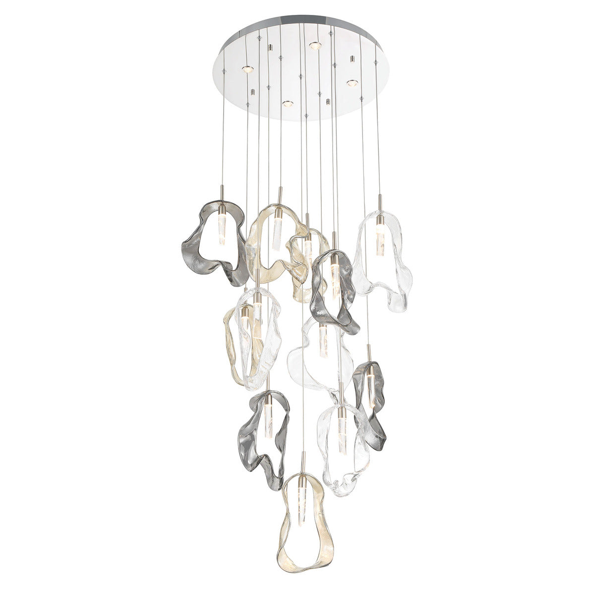 Eurofase Lighting Norah 24" 12-Light Integrated LED Glass Shade Polished Nickel Steel Multi-Drop Chandelier