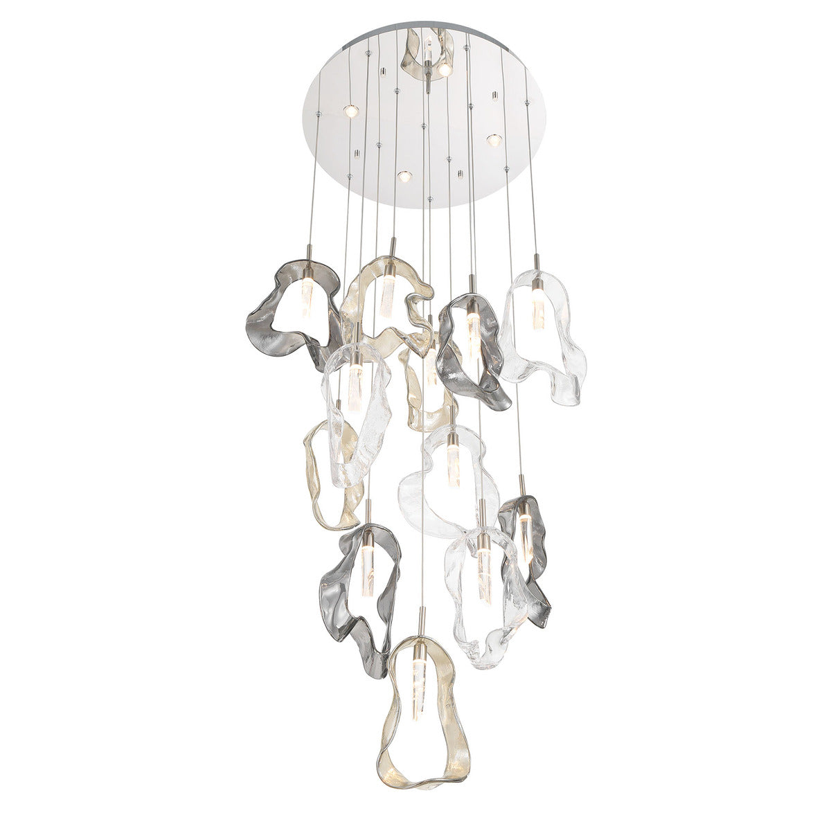 Eurofase Lighting Norah 24" 12-Light Integrated LED Glass Shade Polished Nickel Steel Multi-Drop Chandelier