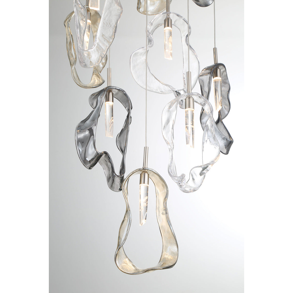 Eurofase Lighting Norah 24" 12-Light Integrated LED Glass Shade Polished Nickel Steel Multi-Drop Chandelier