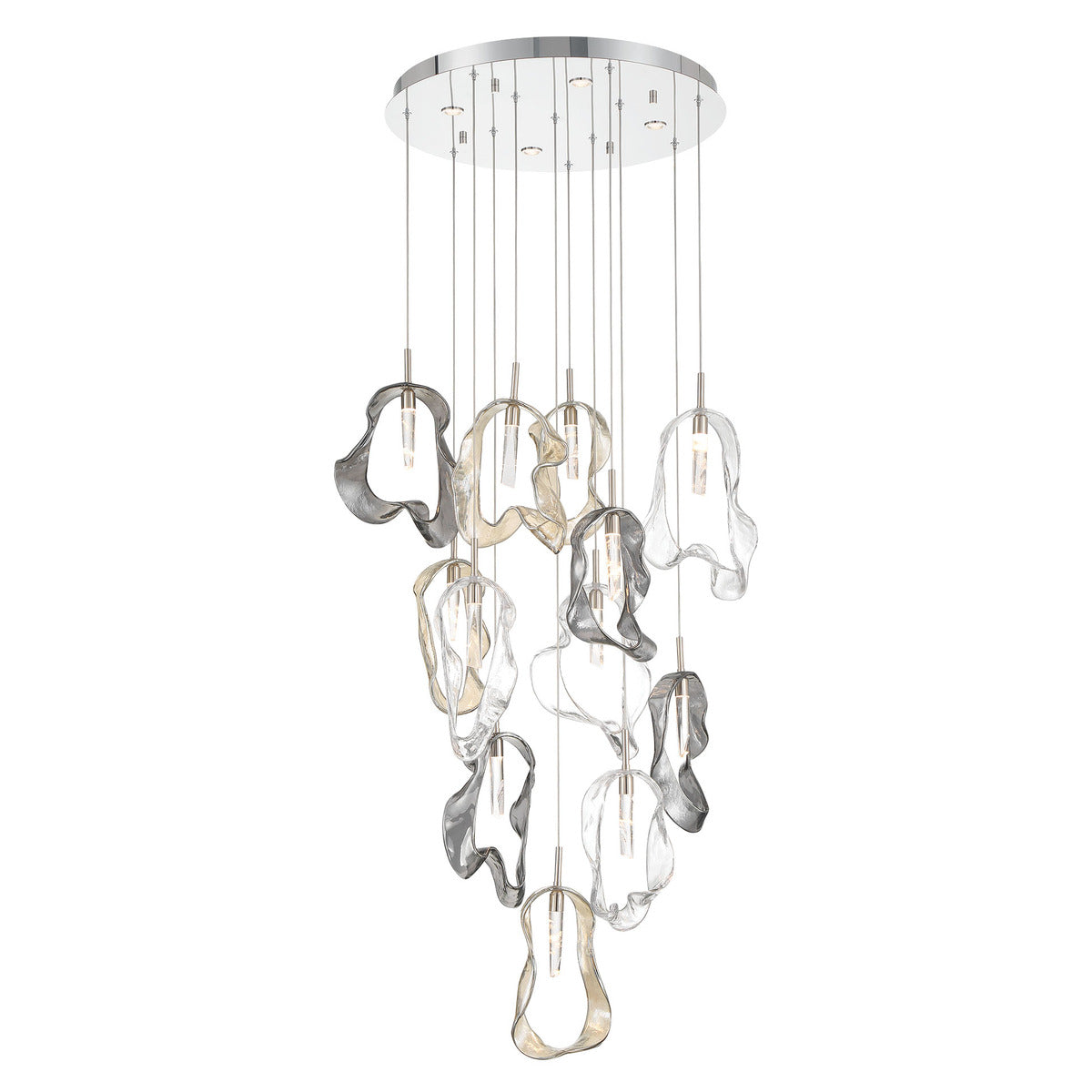 Eurofase Lighting Norah 24" 12-Light Integrated LED Glass Shade Polished Nickel Steel Multi-Drop Chandelier