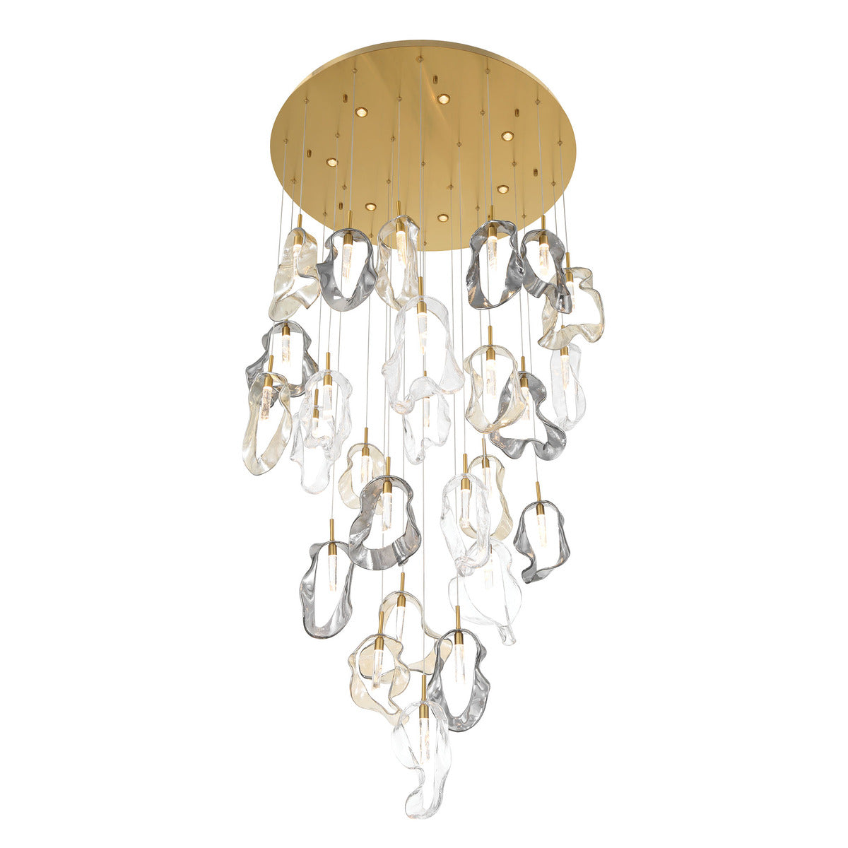 Eurofase Lighting Norah 39" 26-Light Integrated LED Glass Shade Gold Steel Grand Chandelier
