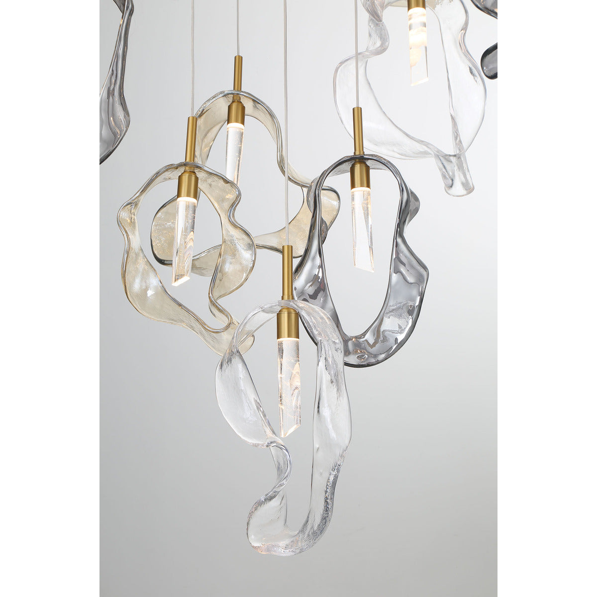 Eurofase Lighting Norah 39" 26-Light Integrated LED Glass Shade Gold Steel Grand Chandelier