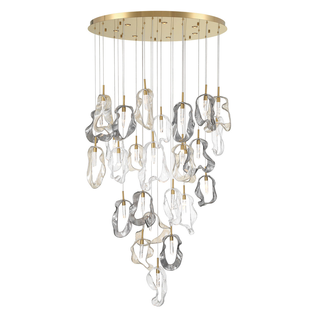 Eurofase Lighting Norah 39" 26-Light Integrated LED Glass Shade Gold Steel Grand Chandelier