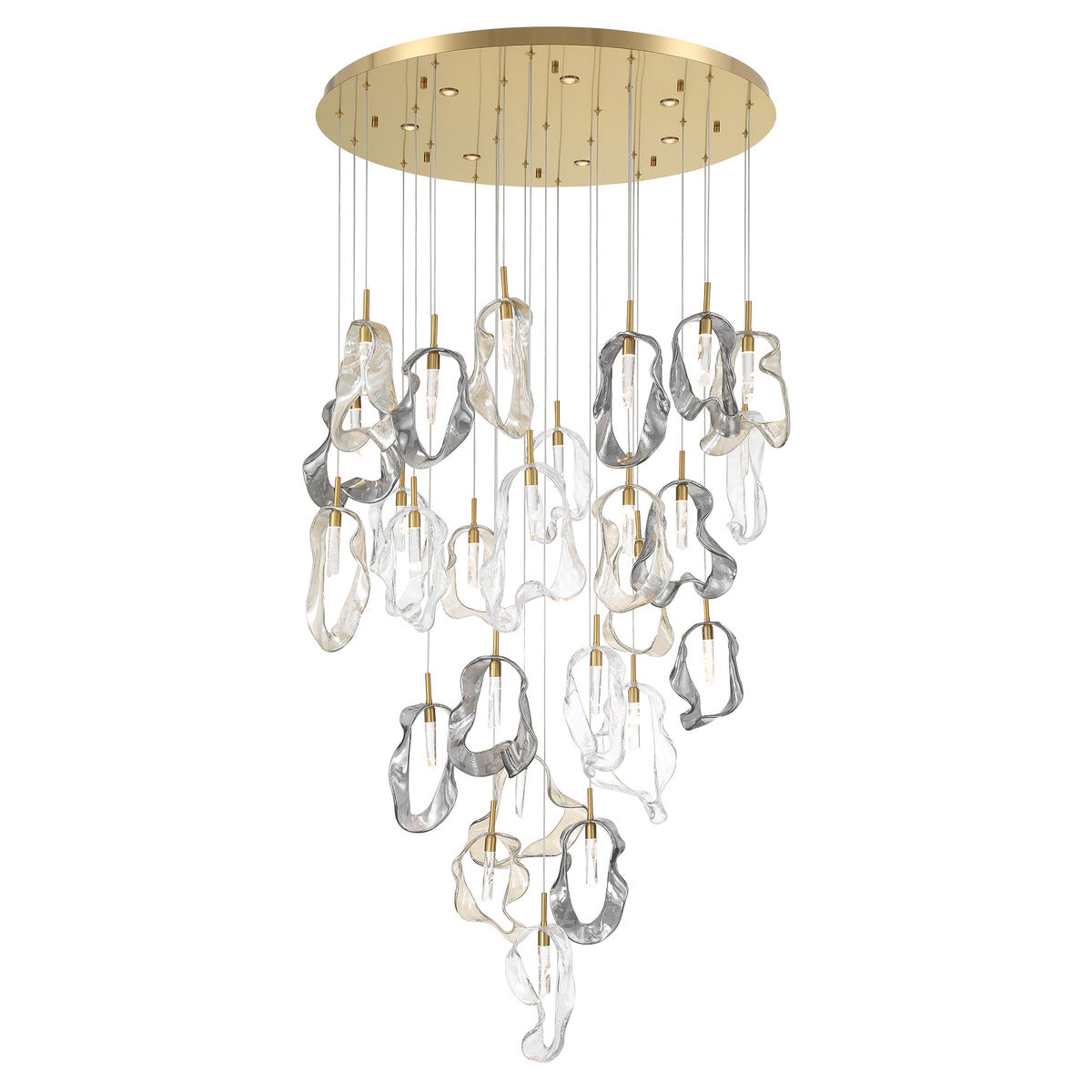 Eurofase Lighting Norah 39" 26-Light Integrated LED Glass Shade Gold Steel Grand Chandelier